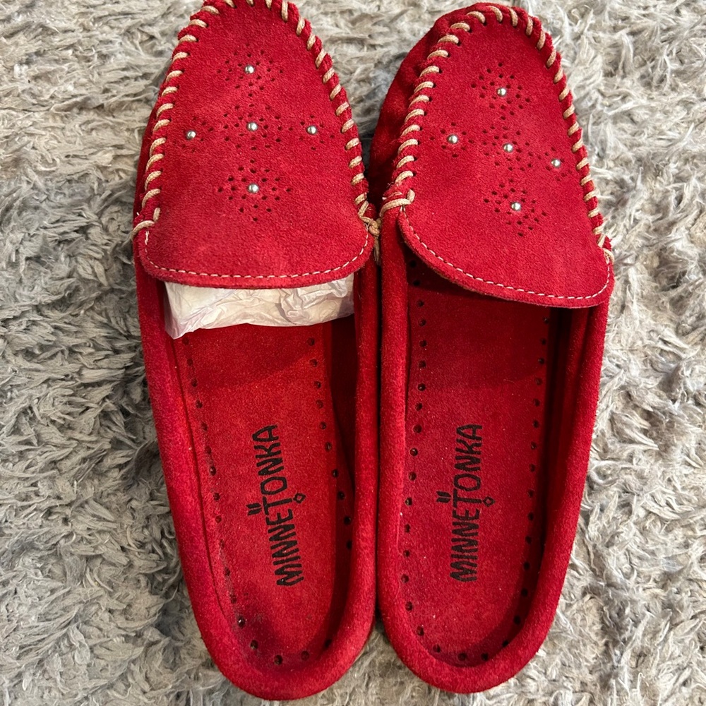 Minnetonka Red Suede Moccasins